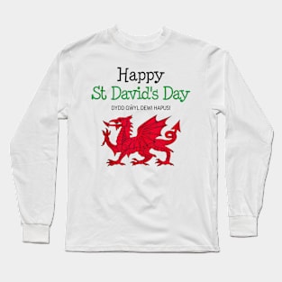 Happy St David's Day Wales Flag Dragon Welsh Celebration Long Sleeve T-Shirt